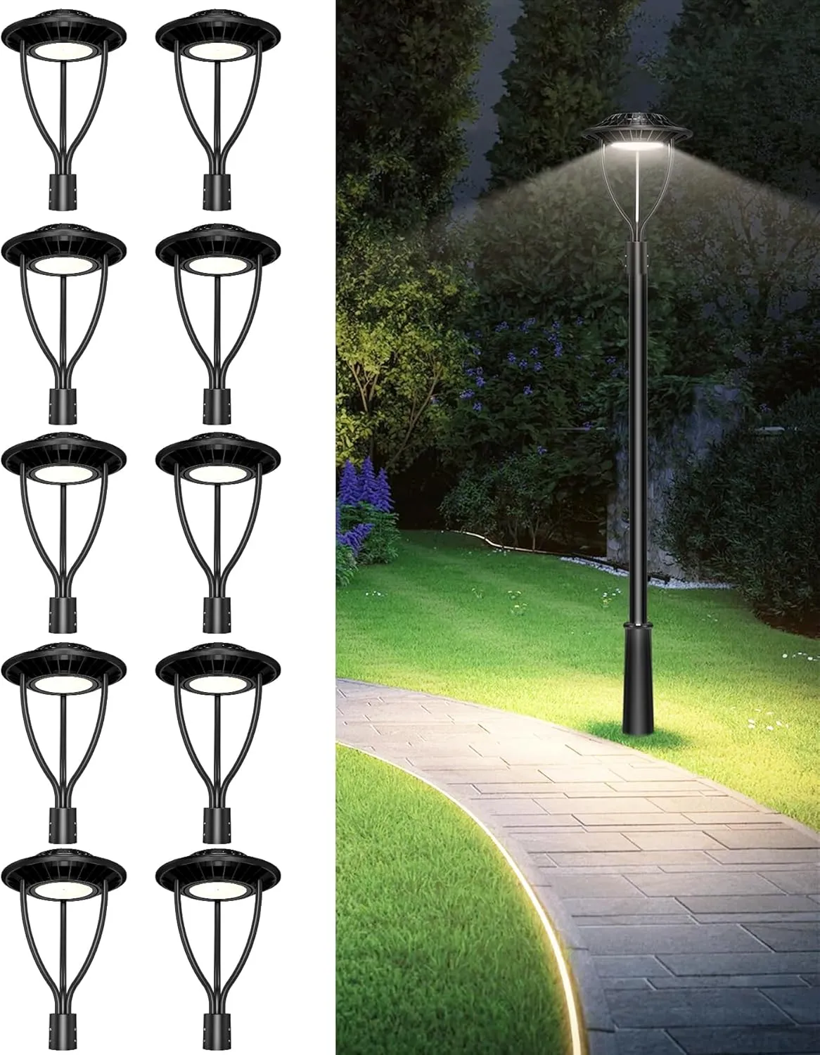 10 Pack LED Post Top Light ETL DLC Listed 150W 120W 90W Adjustable Outdoor Pole Lights with Photocell IP65 Waterproof Post LED Fixture 5000K for Garden Yard Street Lighting