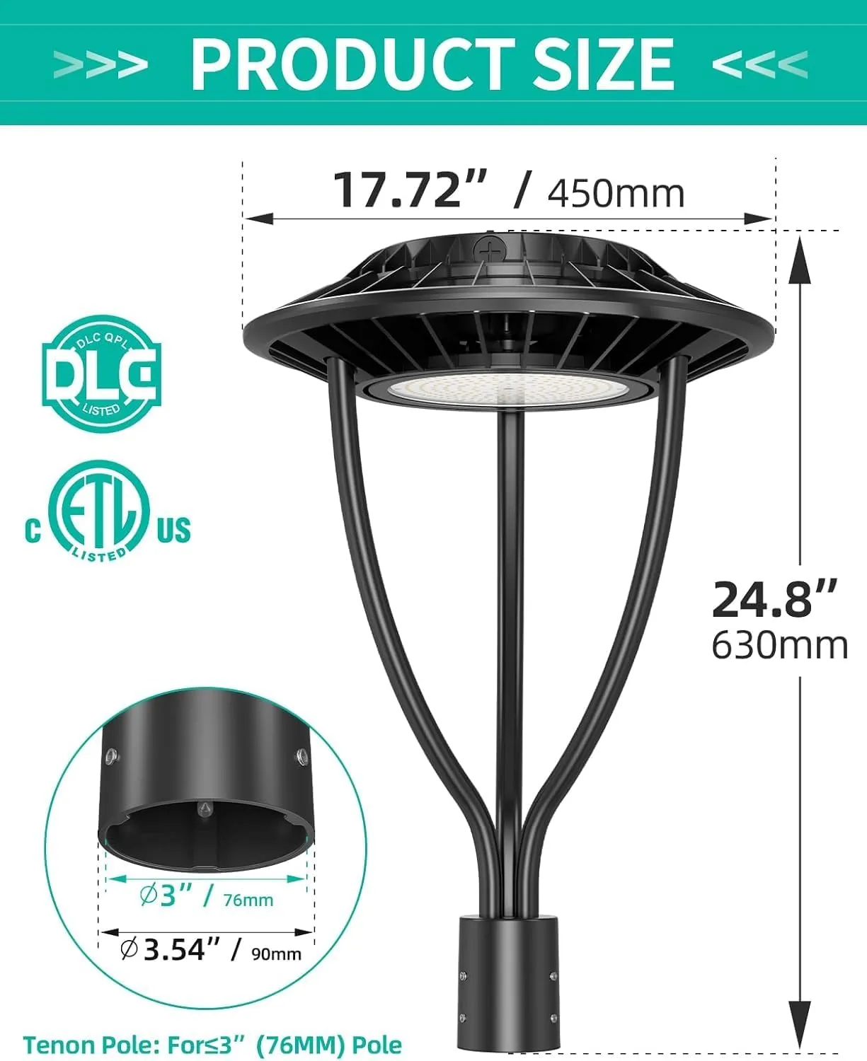 10 Pack LED Post Top Light ETL DLC Listed 150W 120W 90W Adjustable Outdoor Pole Lights with Photocell IP65 Waterproof Post LED Fixture 5000K for Garden Yard Street Lighting