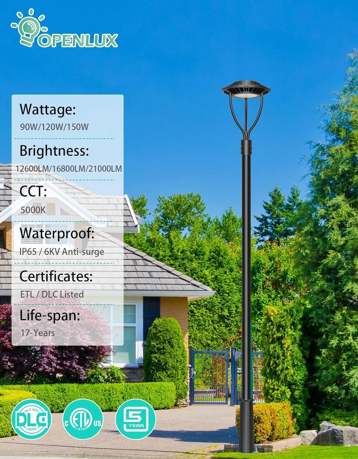 10 Pack LED Post Top Light ETL DLC Listed 150W 120W 90W Adjustable Outdoor Pole Lights with Photocell IP65 Waterproof Post LED Fixture 5000K for Garden Yard Street Lighting
