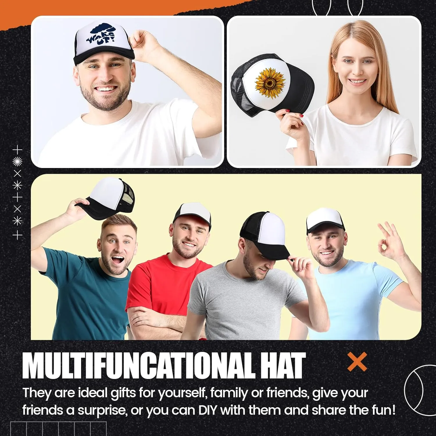 10 Pcs Sublimation Blank Trucker Hats Bulk Mesh Baseball Cap Polyester Mesh Trucker Hat for Men and Women