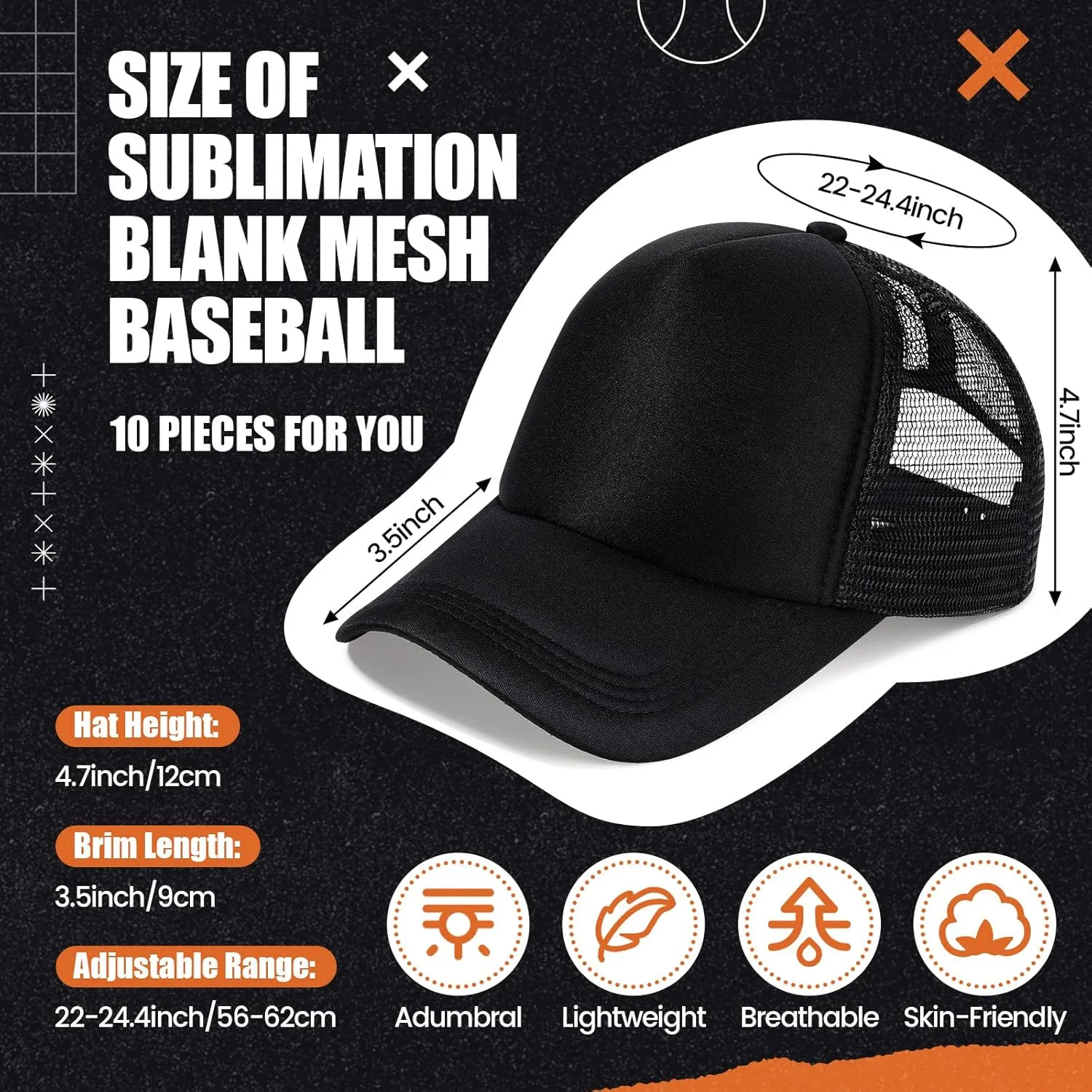 10 Pcs Sublimation Blank Trucker Hats Bulk Mesh Baseball Cap Polyester Mesh Trucker Hat for Men and Women
