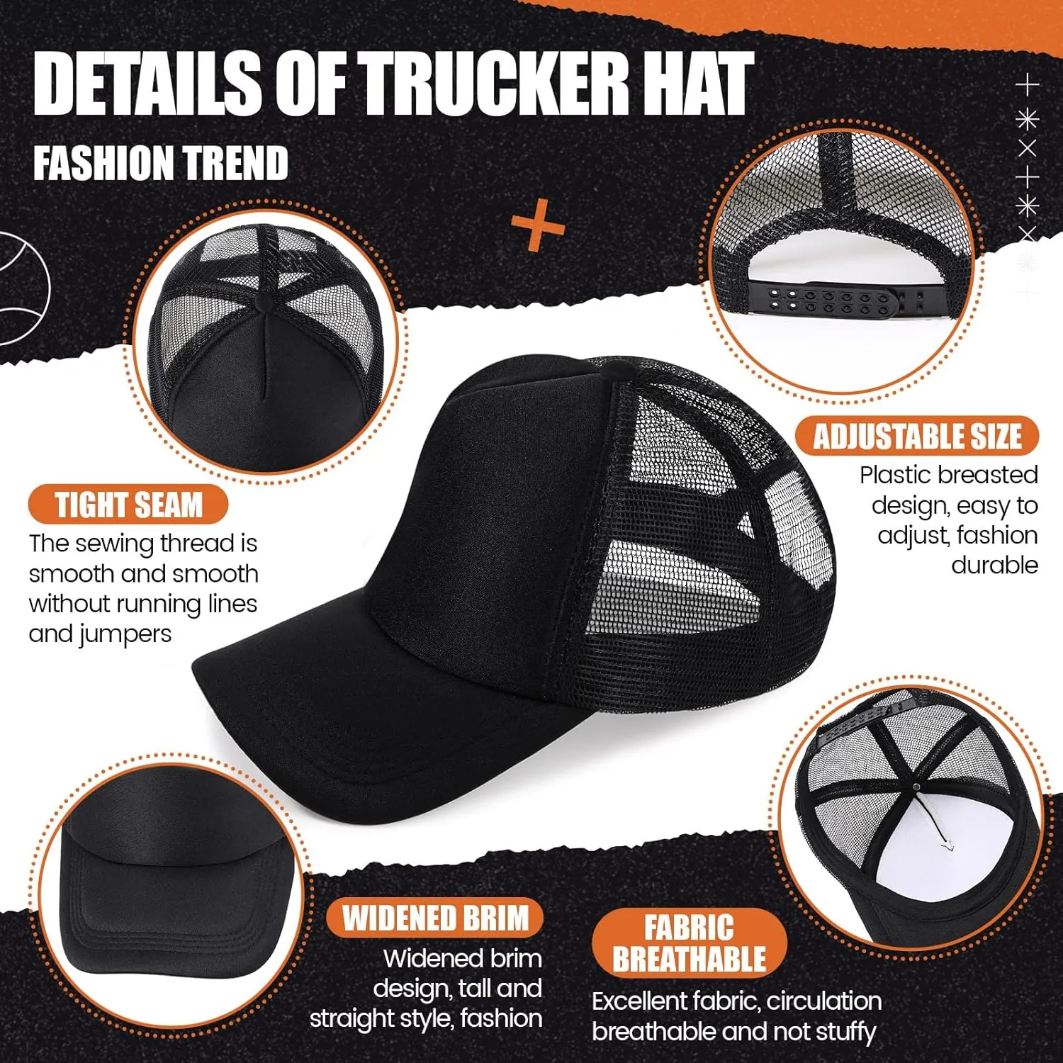 10 Pcs Sublimation Blank Trucker Hats Bulk Mesh Baseball Cap Polyester Mesh Trucker Hat for Men and Women