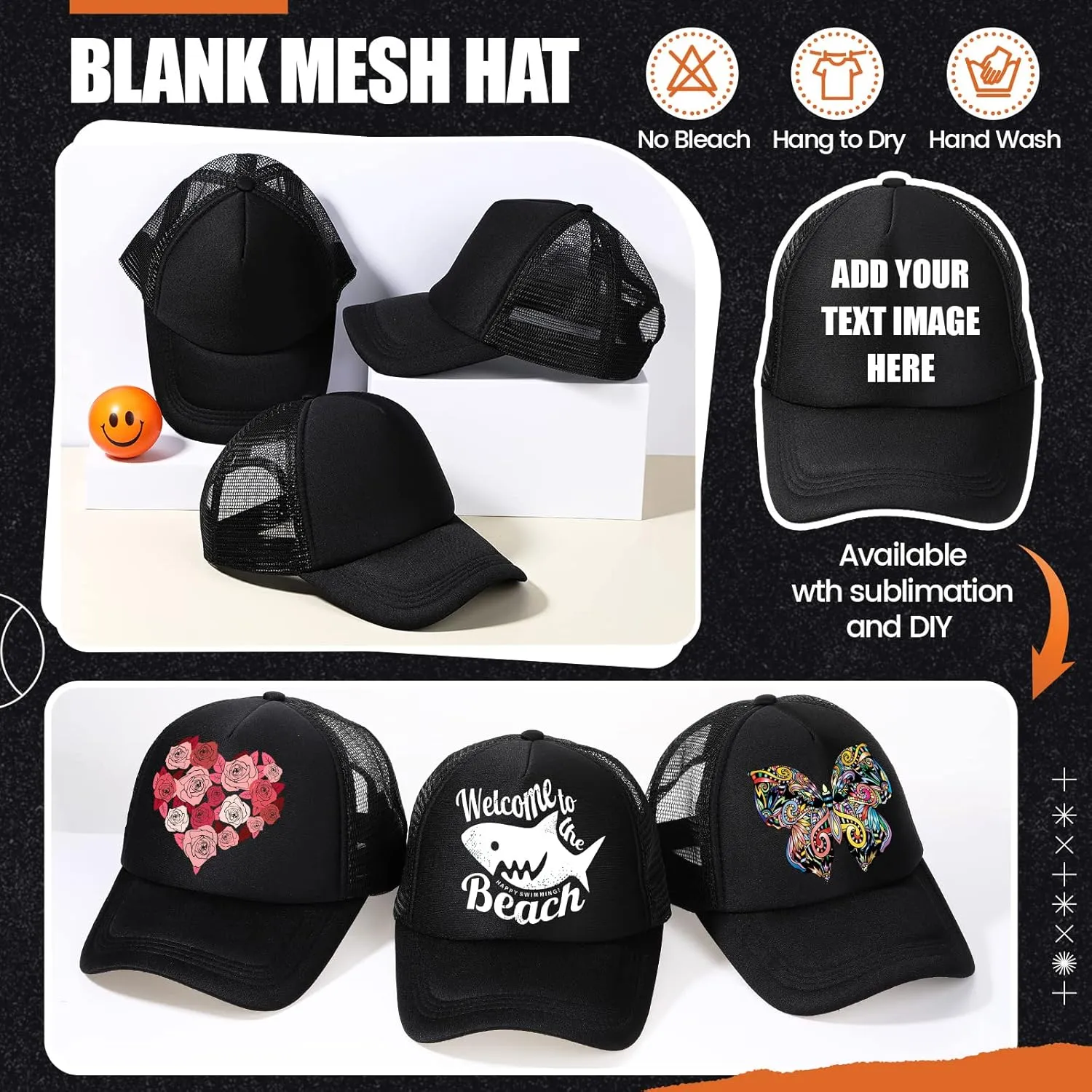 10 Pcs Sublimation Blank Trucker Hats Bulk Mesh Baseball Cap Polyester Mesh Trucker Hat for Men and Women