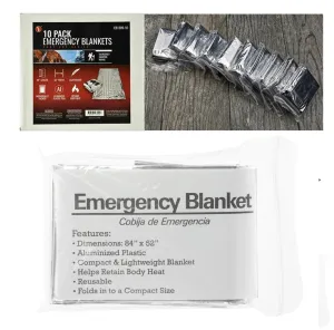 10-piece display of 84"x 52" Emergency Sleeping Blankets