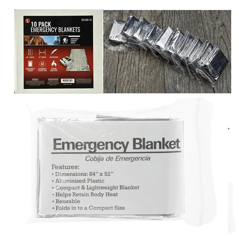 10-piece display of 84"x 52" Emergency Sleeping Blankets