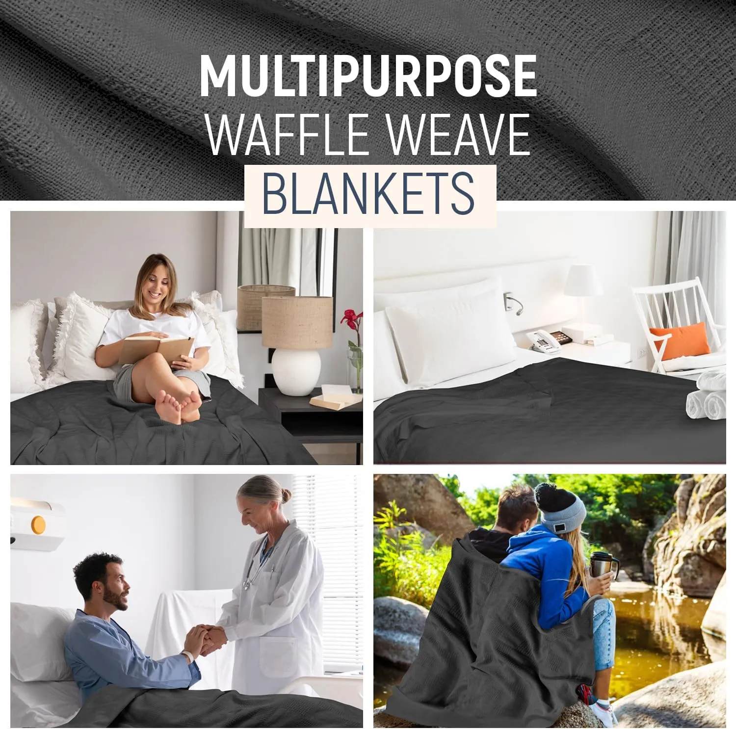 100% Cotton Blanket Twin Size 108x90 - Lightweight Breathable Waffle Weave Thermal Throw for Bed, Sofa & Couch - Soft Cozy, Durable Summer Bedding, All Season Comfort for Home, Travel & Camping, Grey