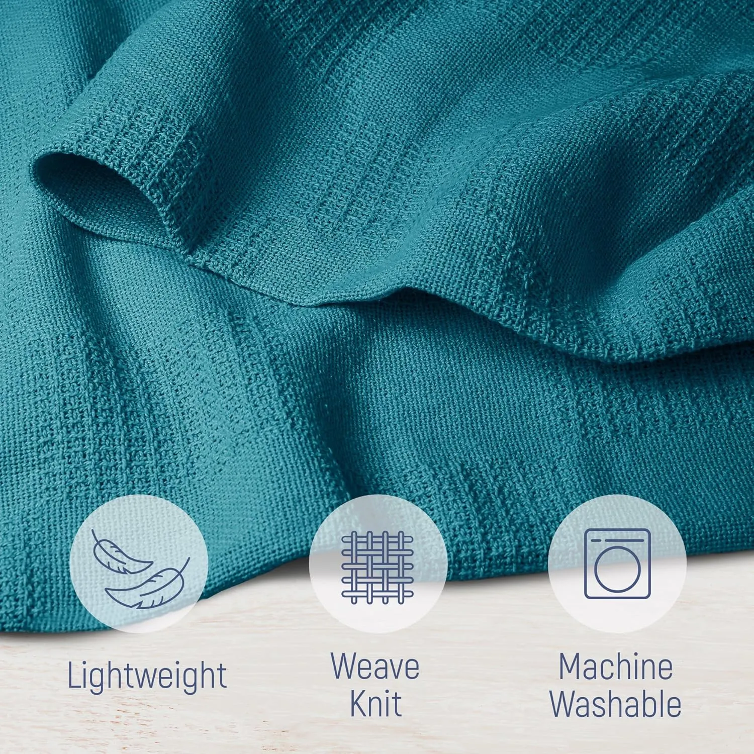 100% Cotton Blanket Twin Size 108x90 - Lightweight Breathable Waffle Weave Thermal Throw for Bed, Sofa & Couch - Soft Cozy, Durable Summer Bedding, All Season Comfort for Home, Travel & Camping, Teal