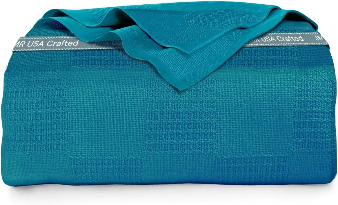 100% Cotton Blanket Twin Size 108x90 - Lightweight Breathable Waffle Weave Thermal Throw for Bed, Sofa & Couch - Soft Cozy, Durable Summer Bedding, All Season Comfort for Home, Travel & Camping, Teal