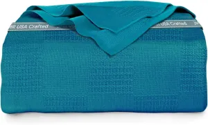 100% Cotton Blanket Twin Size 108x90 - Lightweight Breathable Waffle Weave Thermal Throw for Bed, Sofa & Couch - Soft Cozy, Durable Summer Bedding, All Season Comfort for Home, Travel & Camping, Teal