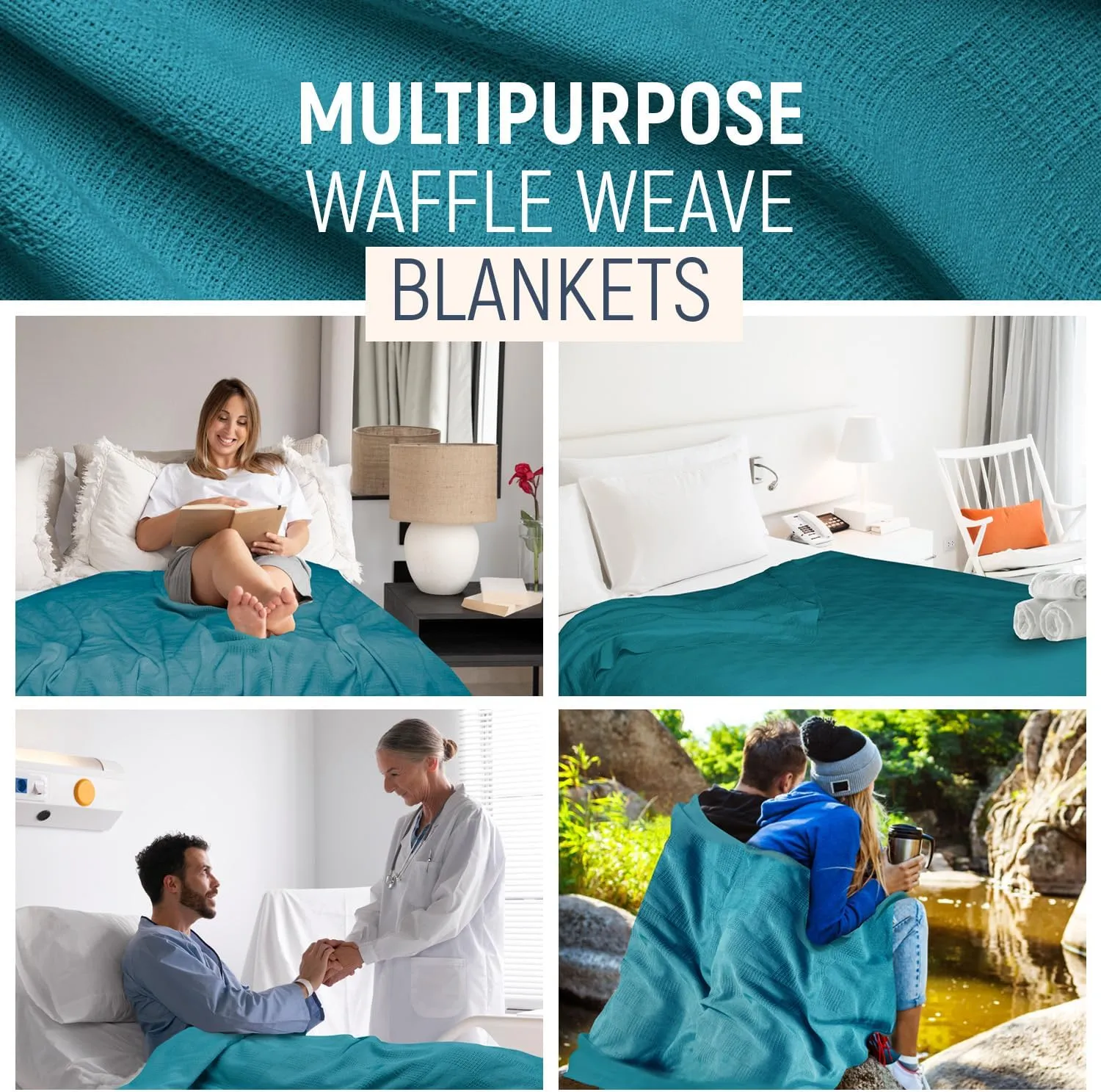 100% Cotton Blanket Twin Size 108x90 - Lightweight Breathable Waffle Weave Thermal Throw for Bed, Sofa & Couch - Soft Cozy, Durable Summer Bedding, All Season Comfort for Home, Travel & Camping, Teal
