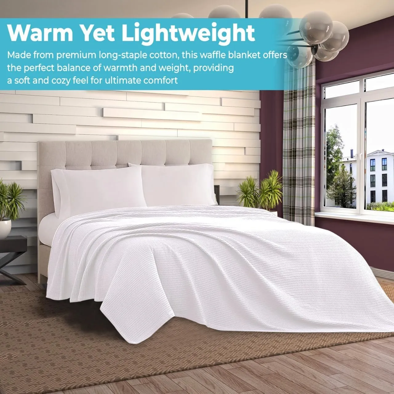 100% Cotton Blankets King Size for Bed - Waffle Weave Blankets for Summer, Lightweight and Breathable Soft Woven Blanket for Spring, White, King (90" x 108")