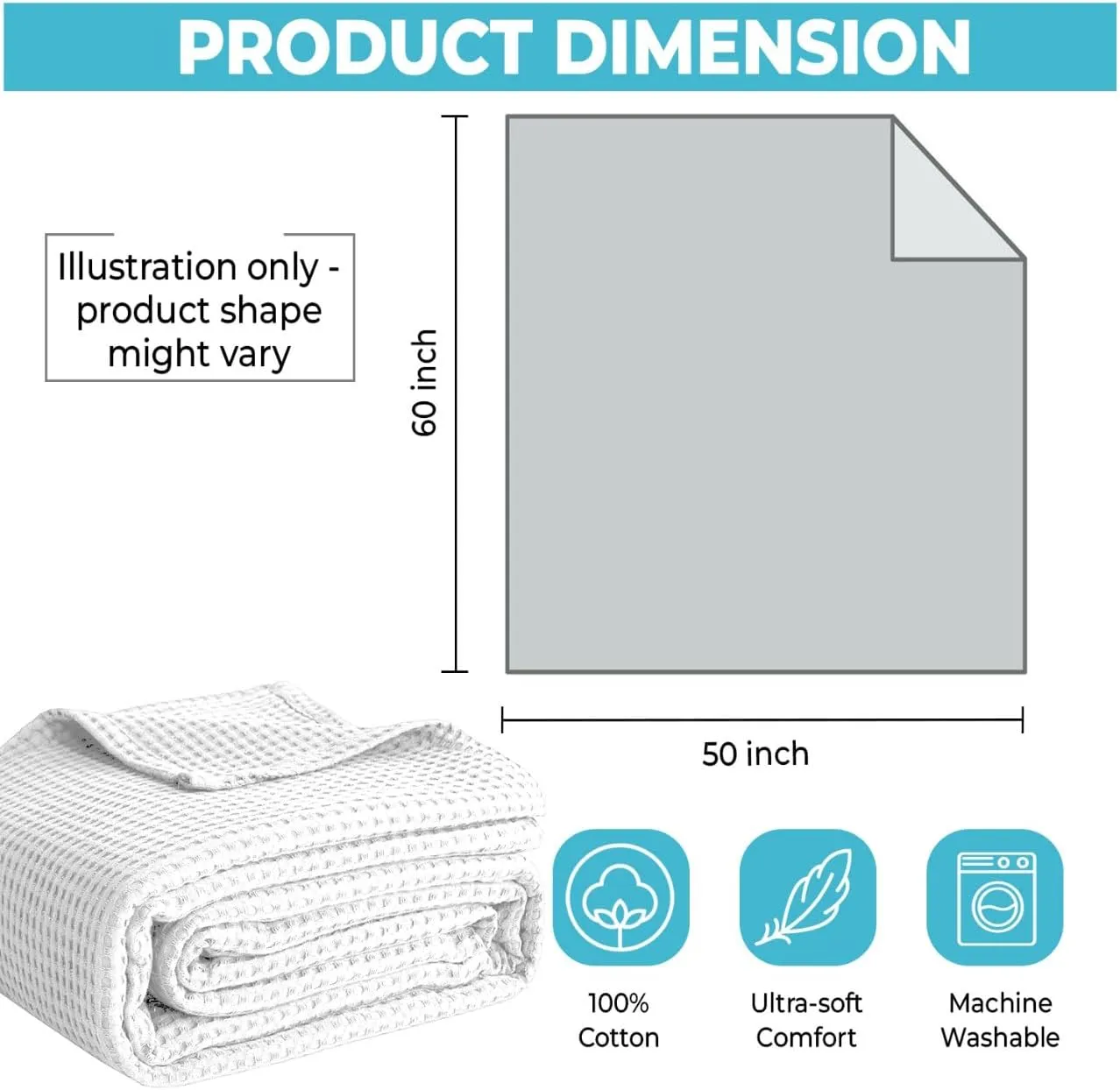 100% Cotton Blankets King Size for Bed - Waffle Weave Blankets for Summer, Lightweight and Breathable Soft Woven Blanket for Spring, White, King (90" x 108")