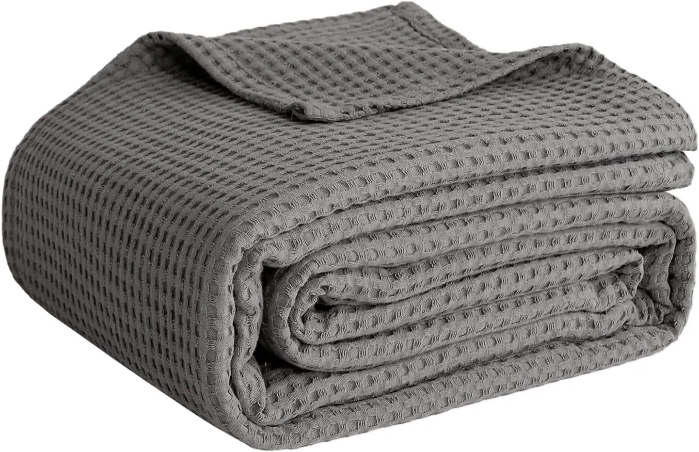 100% Cotton Blankets Throw Size for Bed - Waffle Weave Blankets for Summer, Lightweight and Breathable Soft Woven Blanket for Spring, (Light Grey, Throw (50" x 60"))
