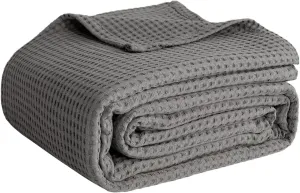 100% Cotton Blankets Throw Size for Bed - Waffle Weave Blankets for Summer, Lightweight and Breathable Soft Woven Blanket for Spring, (Light Grey, Throw (50" x 60"))