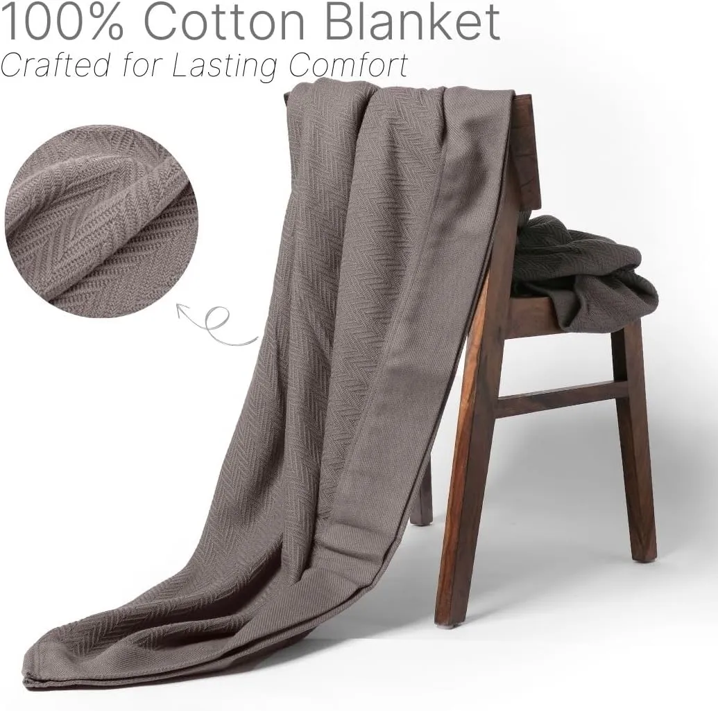 100% Cotton Herringbone Blankets, 66"X90" Twin, Throw Blanket for Bed, All Season Cotton Blanket, Cozy Blanket,Throws & Bed Blanket, Throw Blanket for Couch, Modern Home Decor -Charcoal Grey