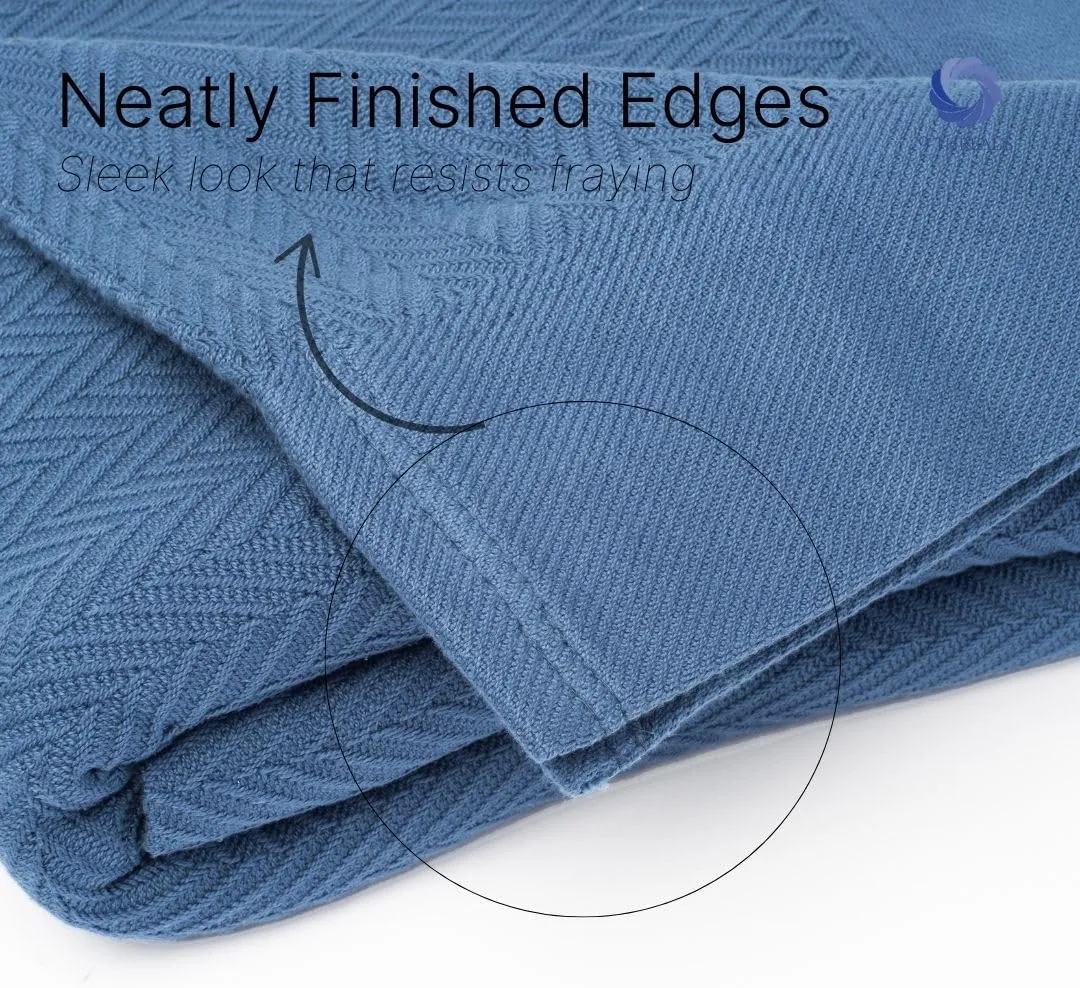 100% Cotton Herringbone Weave Blankets, 108"X90" King, Throw Blanket for Bed,All Season Cotton Blanket, Cozy Blanket,Throws Bed Blanket, Throw Blanket for Couch,Modern Home Decor -Navy Blue