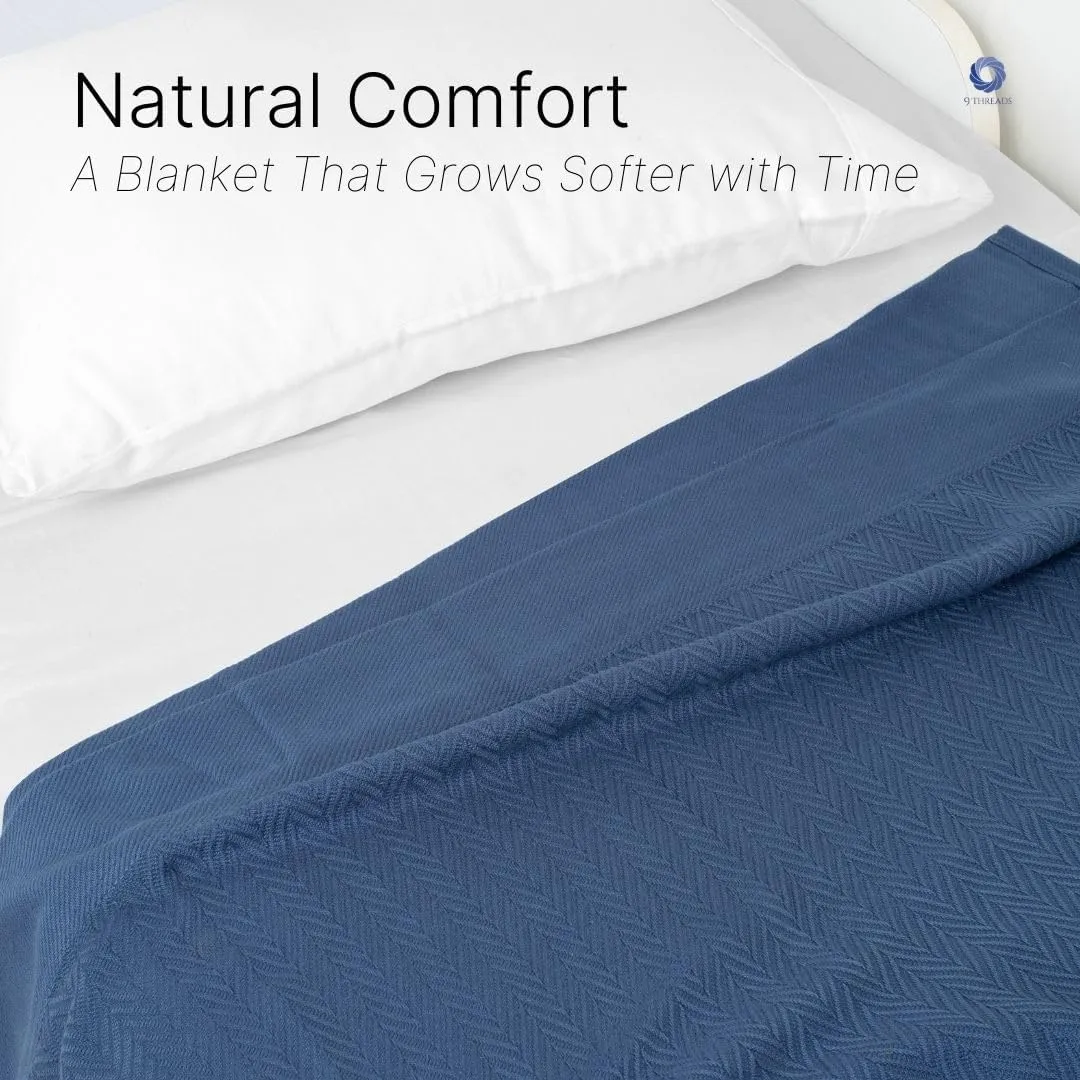 100% Cotton Herringbone Weave Blankets, 108"X90" King, Throw Blanket for Bed,All Season Cotton Blanket, Cozy Blanket,Throws Bed Blanket, Throw Blanket for Couch,Modern Home Decor -Navy Blue