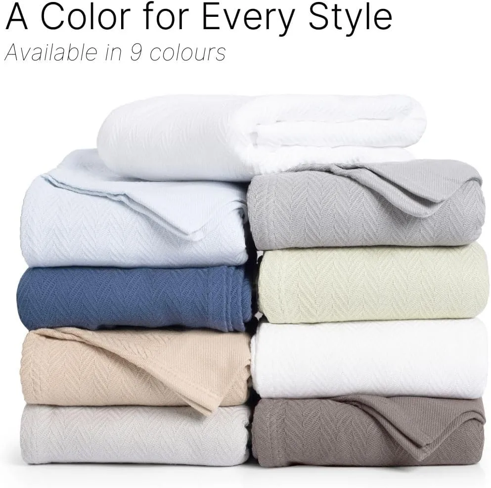 100% Cotton Herringbone Weave Blankets, 66"X90" Twin, Throw Blanket for Bed,All Season Cotton Blanket, Cozy Blanket,Throws Bed Blanket, Throw Blanket for Couch,Modern Home Decor -Light Blue