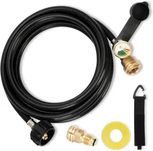 12ft Propane Extension Hose With 100 lb Propane Tank Adapter, Propane Adapter 100lb to 20lb - 12ft High Pressure Hose   Leak-Proof Tape & Pipe Straps for Gas Grill/Heater/Rv/Fire Pit
