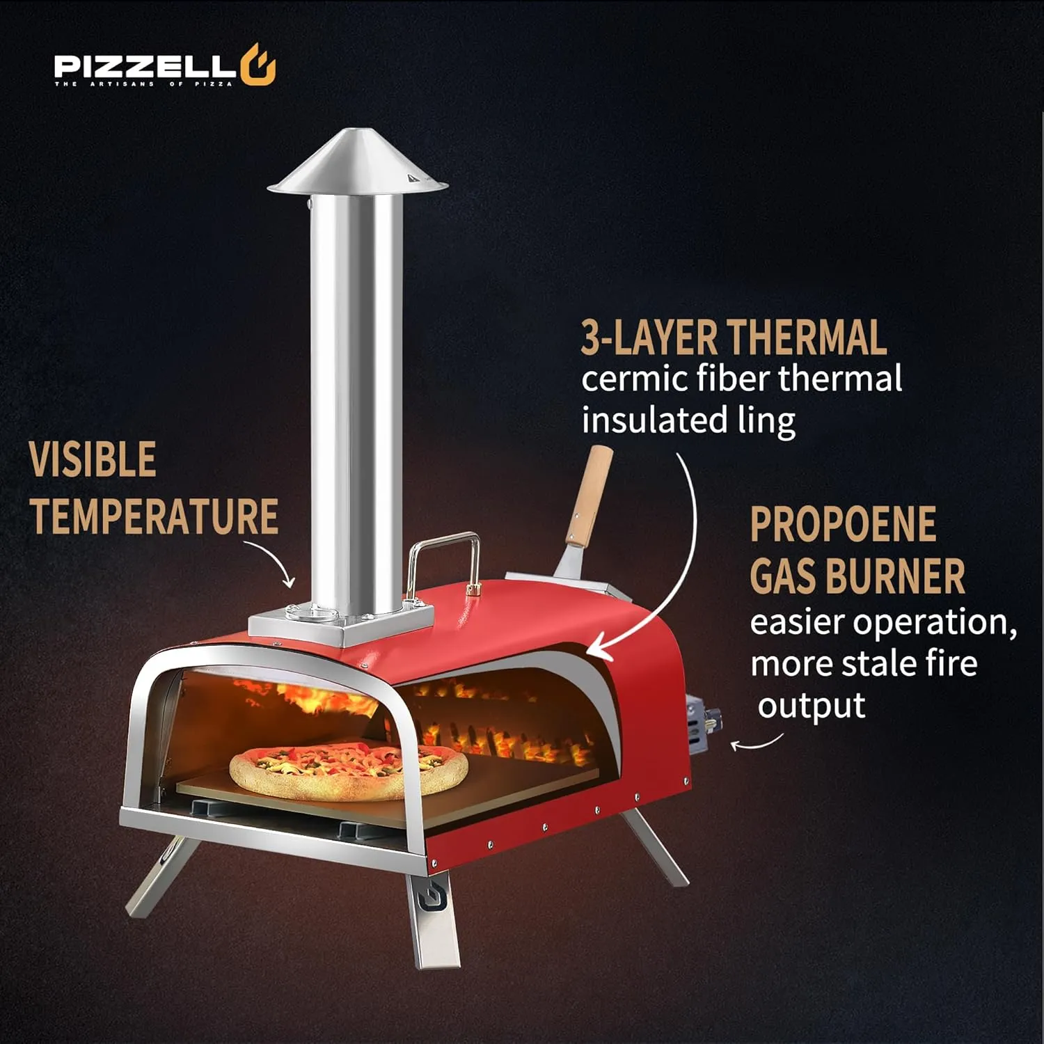12" Outdoor Pizza Oven Propane and Wood Fired Pizza Maker Multi-Fuel Pizza Ovens with Gas Burner, Wood Tray, Stone, Pizza Peel, Cover, Forte Gas (Red)