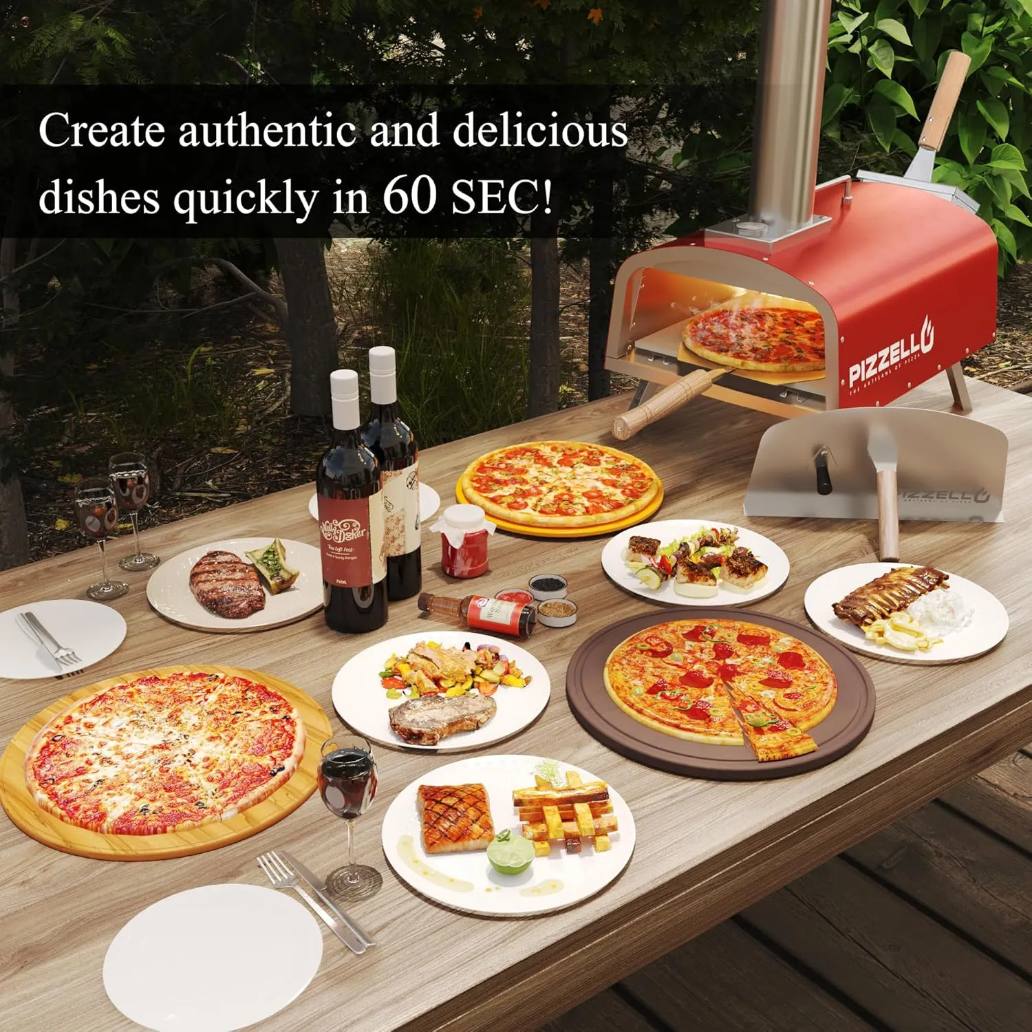 12" Outdoor Pizza Oven Propane and Wood Fired Pizza Maker Multi-Fuel Pizza Ovens with Gas Burner, Wood Tray, Stone, Pizza Peel, Cover, Forte Gas (Red)