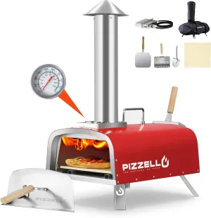 12" Outdoor Pizza Oven Propane and Wood Fired Pizza Maker Multi-Fuel Pizza Ovens with Gas Burner, Wood Tray, Stone, Pizza Peel, Cover, Forte Gas (Red)