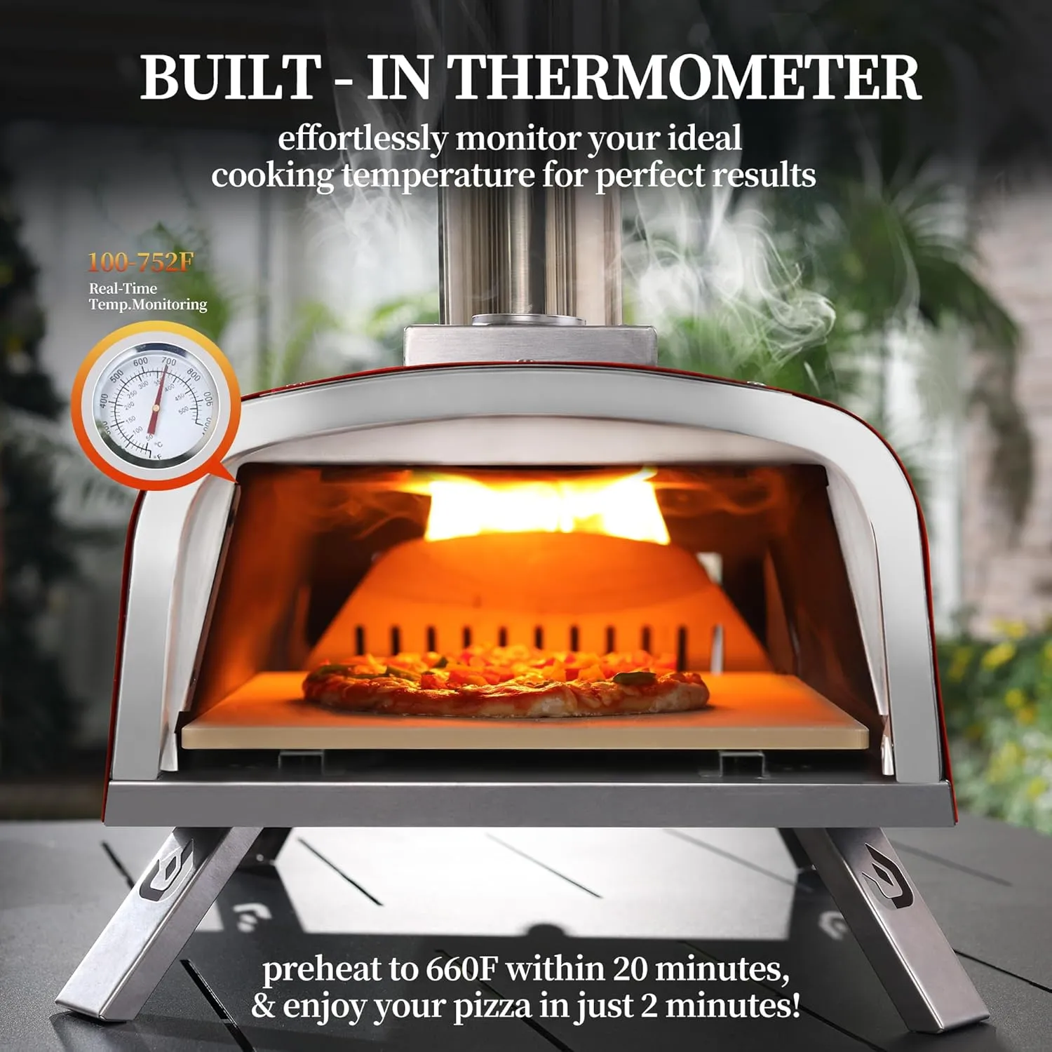 12" Outdoor Pizza Oven Propane and Wood Fired Pizza Maker Multi-Fuel Pizza Ovens with Gas Burner, Wood Tray, Stone, Pizza Peel, Cover, Forte Gas (Red)