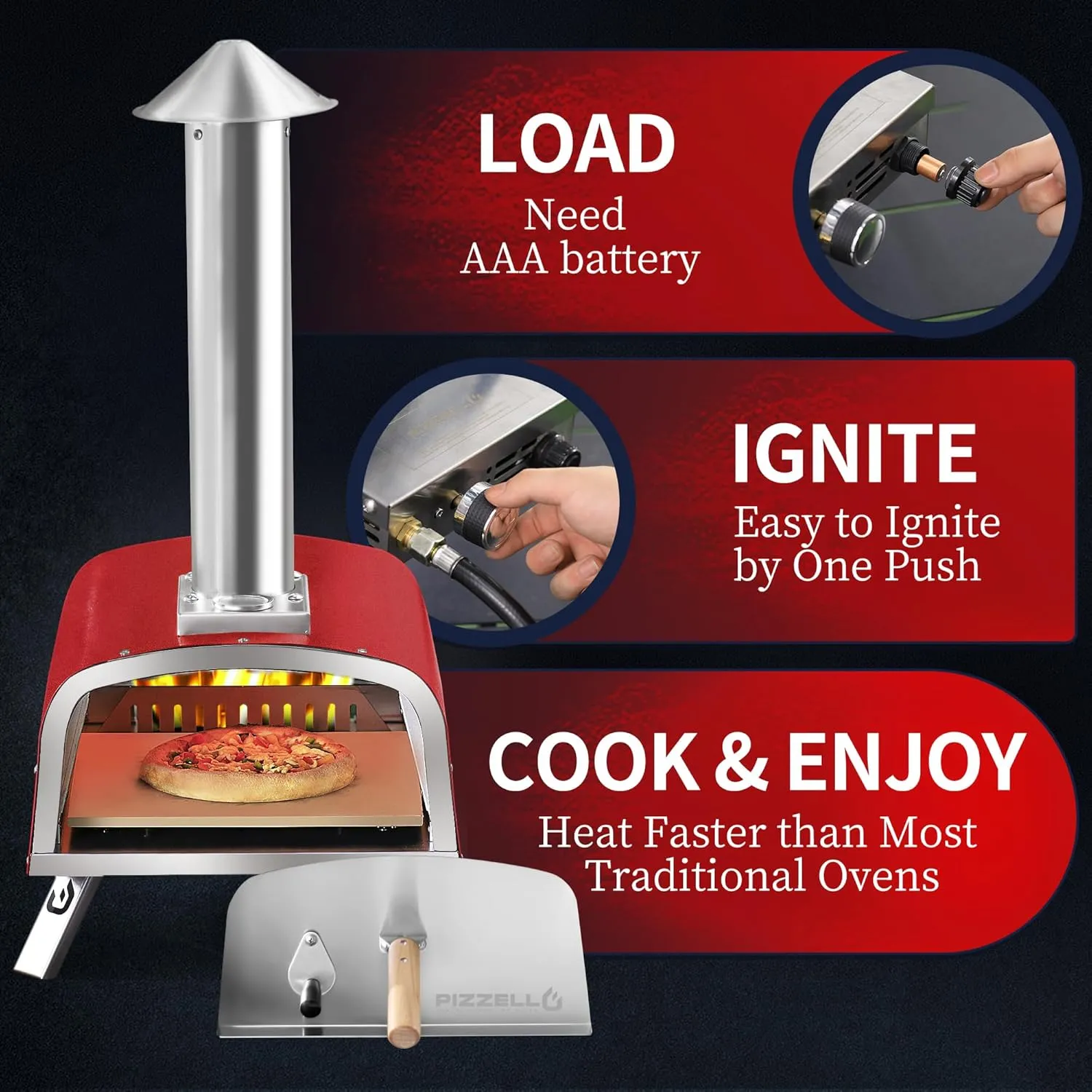 12" Outdoor Pizza Oven Propane and Wood Fired Pizza Maker Multi-Fuel Pizza Ovens with Gas Burner, Wood Tray, Stone, Pizza Peel, Cover, Forte Gas (Red)