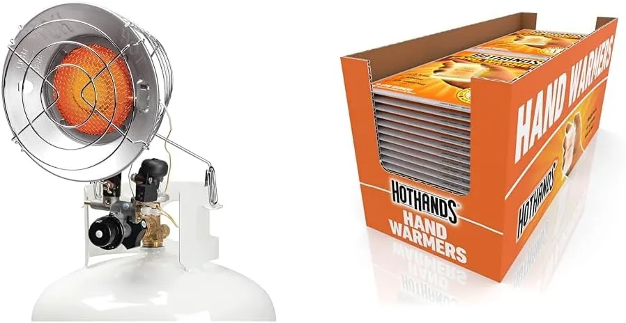 15,000 BTU Single Tank Top Portable Propane Radiant Heater,Grey/Silver & HotHands Hand Warmers - Long Lasting Natural Odorless Air Activated Warmers - Up to 10 Hours of Heat - 40 Pair