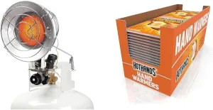 15,000 BTU Single Tank Top Portable Propane Radiant Heater,Grey/Silver & HotHands Hand Warmers - Long Lasting Natural Odorless Air Activated Warmers - Up to 10 Hours of Heat - 40 Pair