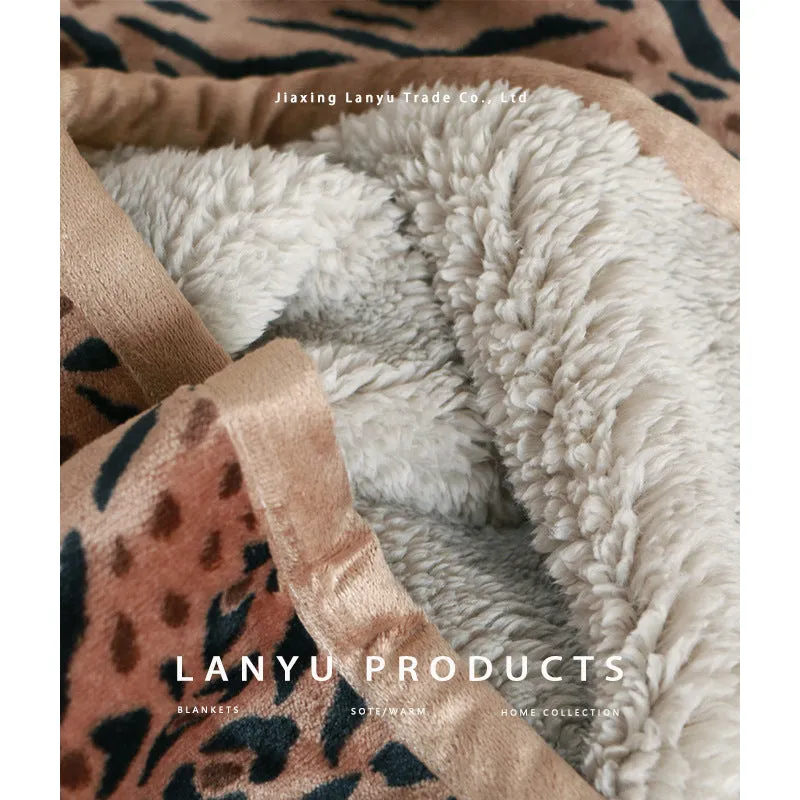 150x200cm Autumn and Winter Flannel Blanket Leopard Print Blanket Tiger Pattern Sofa Cover Bed Cover Blanket Warm Casual Blanket