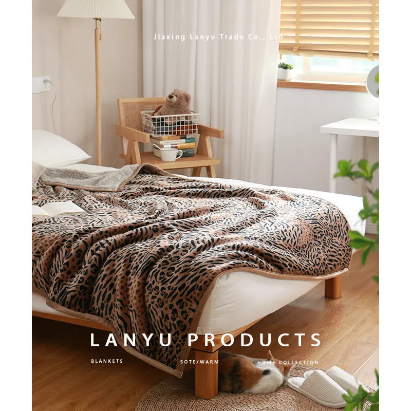 150x200cm Autumn and Winter Flannel Blanket Leopard Print Blanket Tiger Pattern Sofa Cover Bed Cover Blanket Warm Casual Blanket