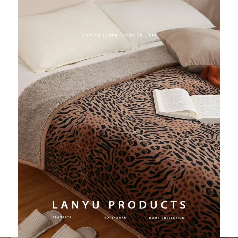150x200cm Autumn and Winter Flannel Blanket Leopard Print Blanket Tiger Pattern Sofa Cover Bed Cover Blanket Warm Casual Blanket