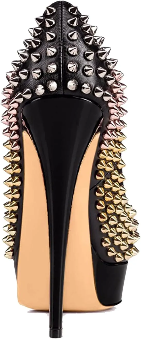 16CM/6.30IN Women's Elegant Temperament Rivet Decoration Pumps Stiletto Sexy High Heels Slip On Stiletto Court Shoes Ladies Sexy Pole Dancer Stripper Party