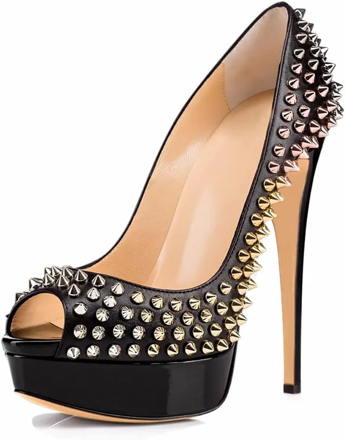 16CM/6.30IN Women's Elegant Temperament Rivet Decoration Pumps Stiletto Sexy High Heels Slip On Stiletto Court Shoes Ladies Sexy Pole Dancer Stripper Party
