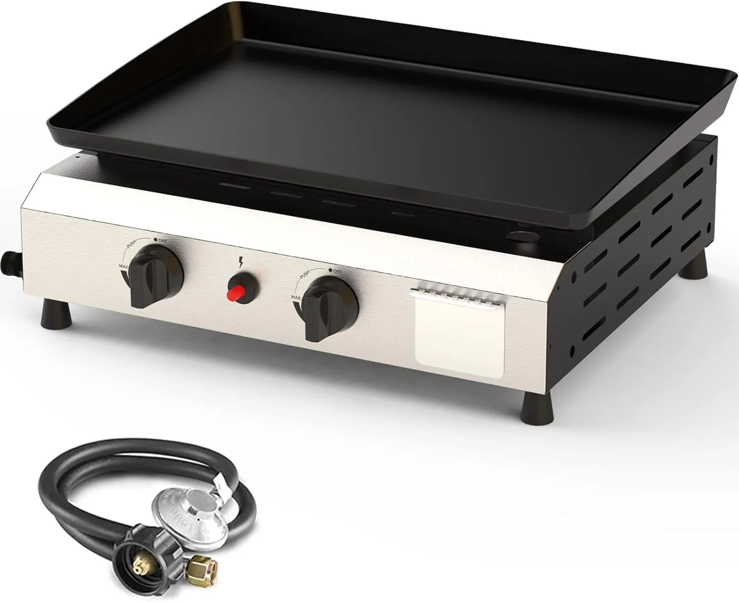 2 Burner BBQ Gas Griddle, 17.3 Inch Stainless Steel Portable Detachable Propane Griddle, 20,000 BTU Flat Top Barbecue Grill for Camping