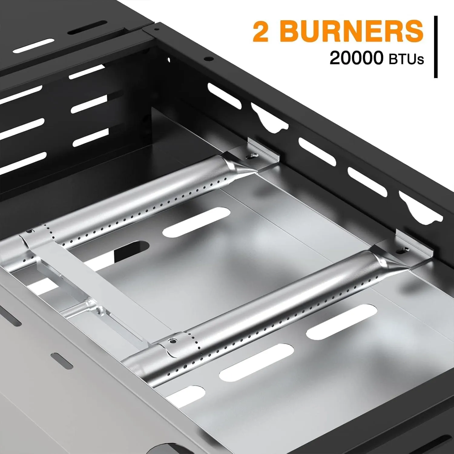 2 Burner BBQ Gas Griddle, 17.3 Inch Stainless Steel Portable Detachable Propane Griddle, 20,000 BTU Flat Top Barbecue Grill for Camping