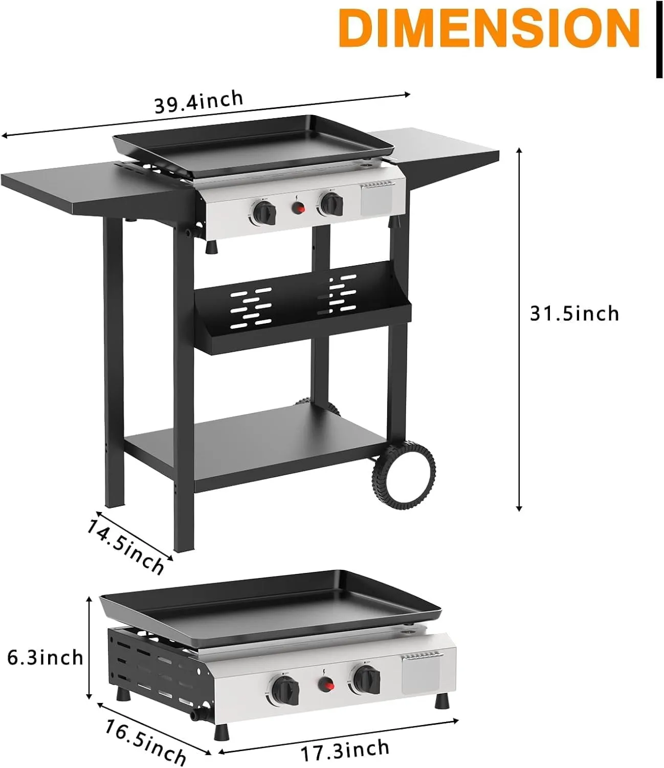 2 Burner BBQ Gas Griddle, 17.3 Inch Stainless Steel Portable Detachable Propane Griddle, 20,000 BTU Flat Top Barbecue Grill for Camping