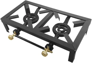 2 Burner Propane Gas Stove, Portable Cast Iron LPG Gas Stove, Outdoor Stove BBQ 15000 BTU Camping Cooker for Barbecue Grilling, Tailgating, Hiking
