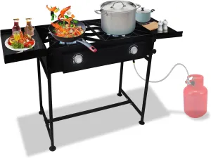 2 burner propane stove outdoor Gas stove -150,000 High btu Propane Burner Camping Stove W/Detachable legs & Dual side Shelf Double burner Propane Stove outdoor W/CSA-approved 0-20 PSI regulator & hose