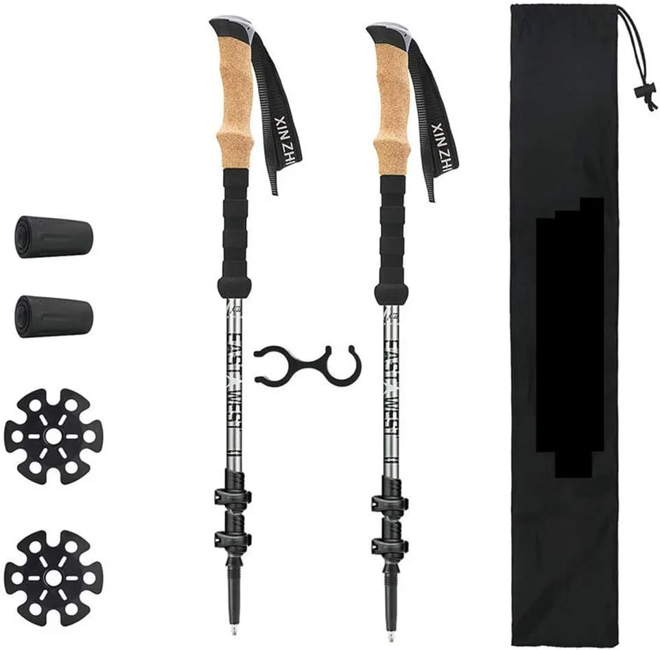 2 Pack Carbon Fiber Trekking Poles – Collapsible and Telescopic Walking Sticks with Natural Cork Handle and Extended EVA Grips, Ultralight Hiking Poles for Backpacking,Camping (A)