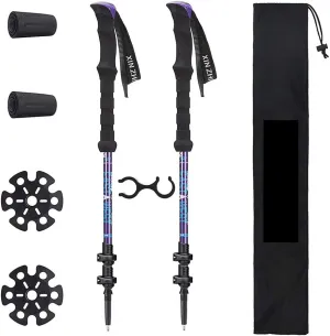 2 Pack Carbon Fiber Trekking Poles – Collapsible and Telescopic Walking Sticks with Natural Cork Handle and Extended EVA Grips, Ultralight Hiking Poles for Backpacking,Camping (C)