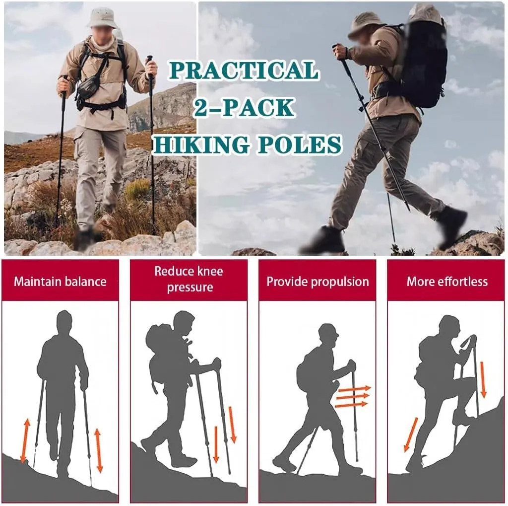 2-Pack Carbon Fiber Trekking Poles, Retractable Adjustable Nordic Walking Sticks, with Adjustable Wrist Strap, for Men and Women