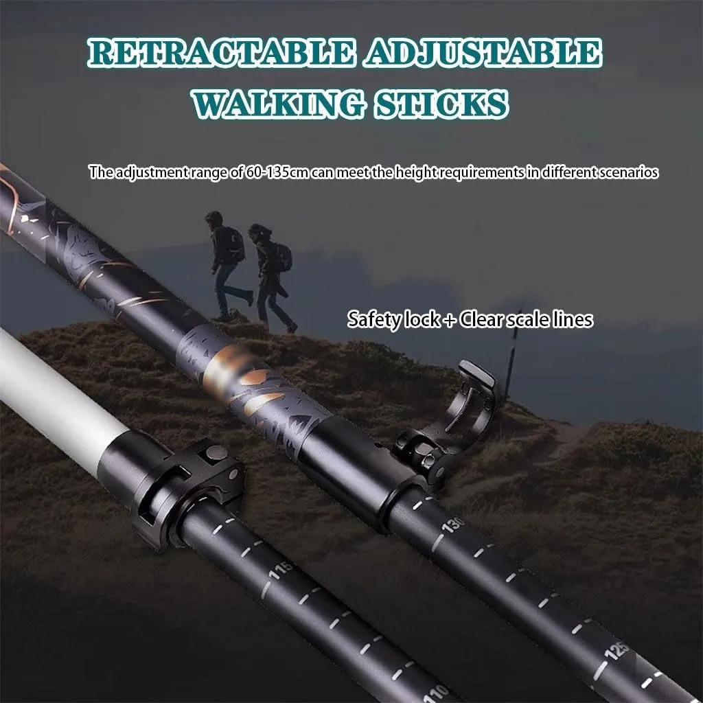 2-Pack Carbon Fiber Trekking Poles, Retractable Adjustable Nordic Walking Sticks, with Adjustable Wrist Strap, for Men and Women