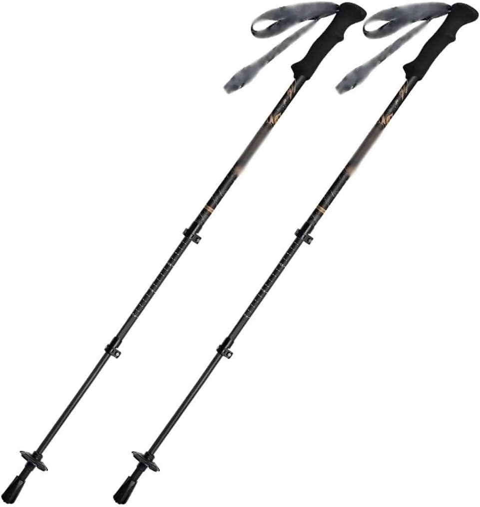2-Pack Carbon Fiber Trekking Poles, Retractable Adjustable Nordic Walking Sticks, with Adjustable Wrist Strap, for Men and Women