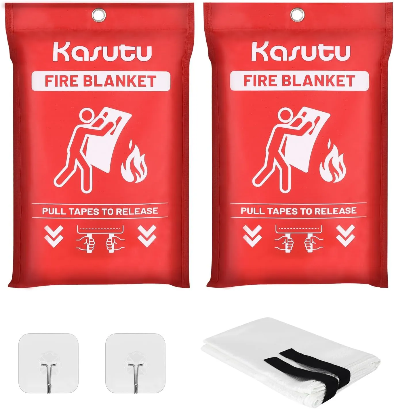 2 Pack Emergency Fire Blanket, 40"x40" Fiberglass Fire Suppression Blanket with 2 Hooks, Flame Prevention Supplies for Home Kitchen Office Car Camping Grill