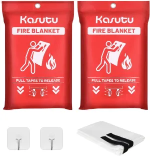 2 Pack Emergency Fire Blanket, 40"x40" Fiberglass Fire Suppression Blanket with 2 Hooks, Flame Prevention Supplies for Home Kitchen Office Car Camping Grill