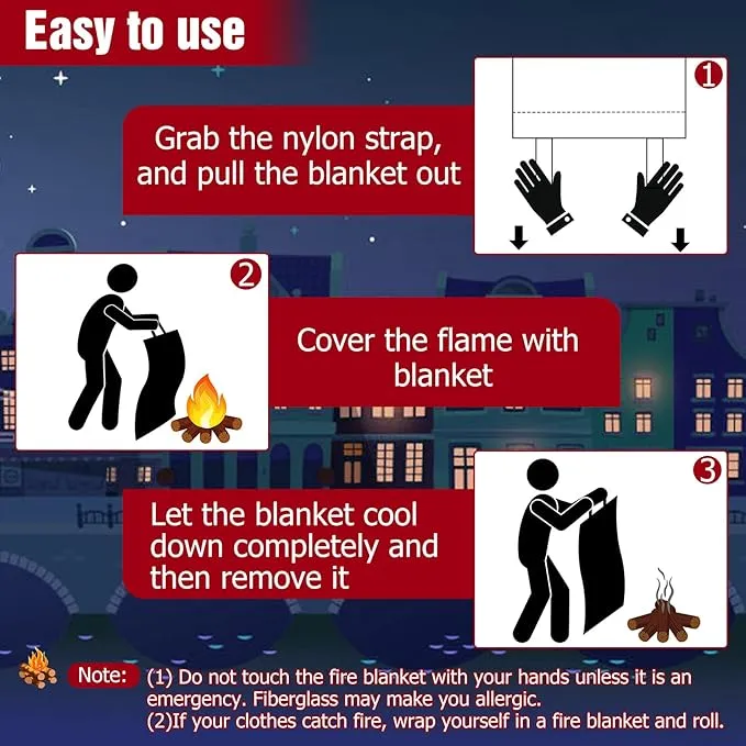 2 Pack Fire Blanket, 40” x 40” Fire Blankets Emergency for Home and Kitchen, Heat Insulation Designed & Flame Retardant Protection Blanket