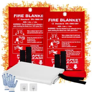 2 Pack Fire Blanket, 40” x 40” Fire Blankets Emergency for Home and Kitchen, Heat Insulation Designed & Flame Retardant Protection Blanket