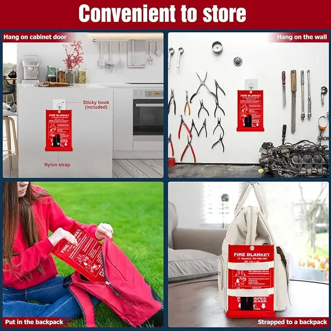 2 Pack Fire Blanket, 40” x 40” Fire Blankets Emergency for Home and Kitchen, Heat Insulation Designed & Flame Retardant Protection Blanket
